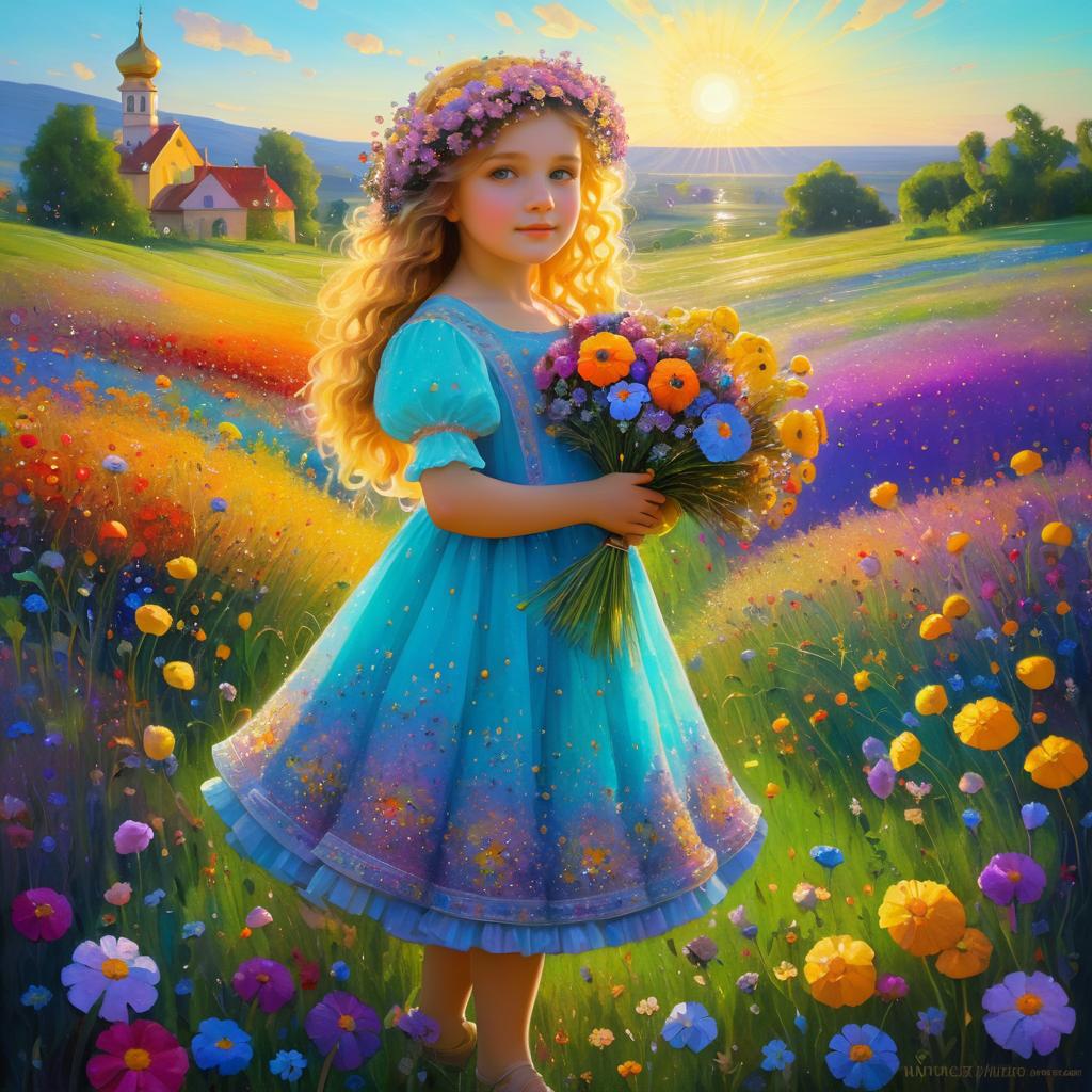 Charming Girl in Vibrant Flower Meadow