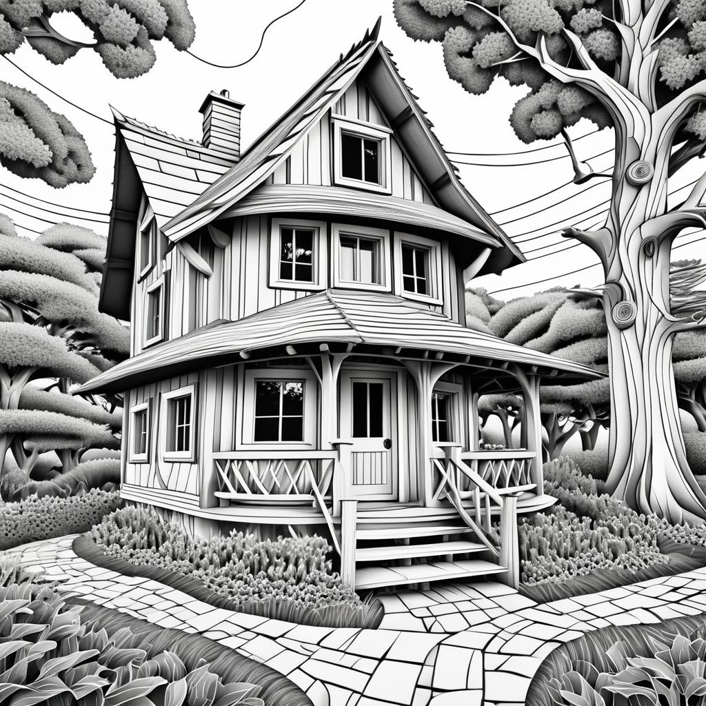 Cozy Treehouse Cottage Coloring Page