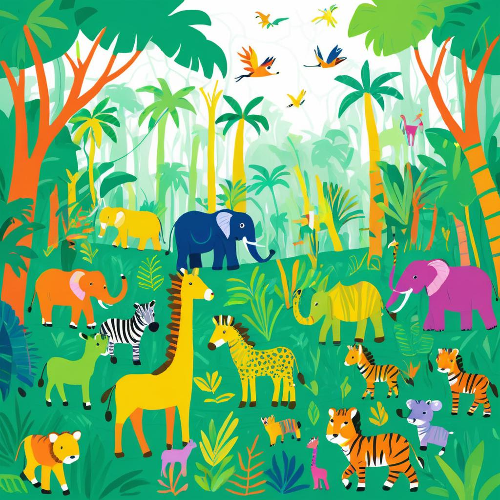 Playful Kids' Jungle Crayon Artwork