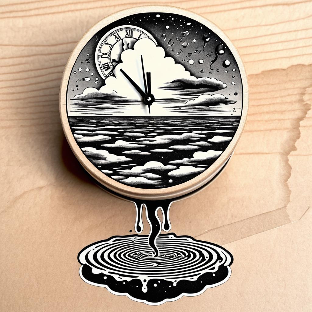 Surrealist Rubber Stamp with Melting Clock