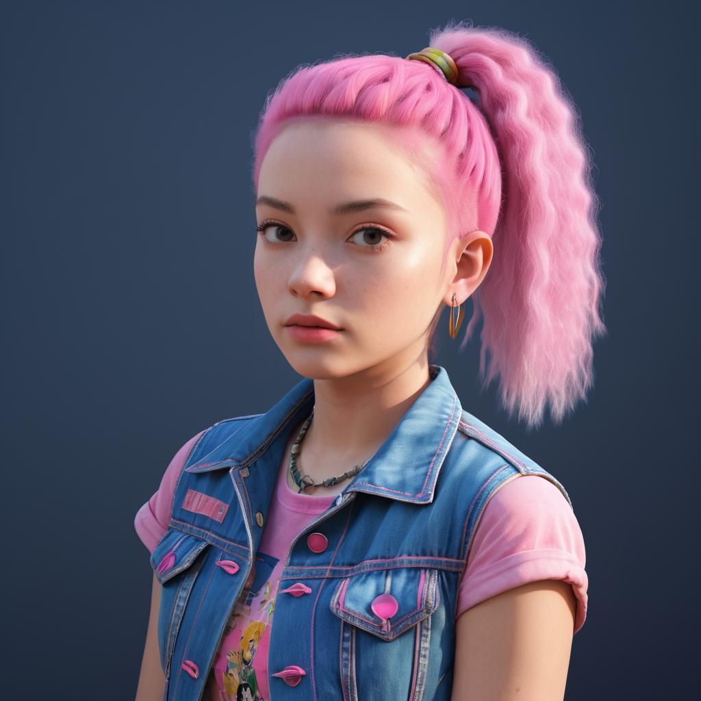 Hyperrealistic Portrait of a Pink-Haired Girl