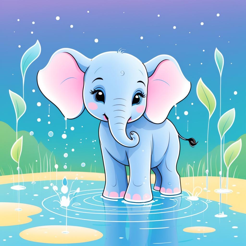 Charming Baby Elephant in Whimsical Watering Hole