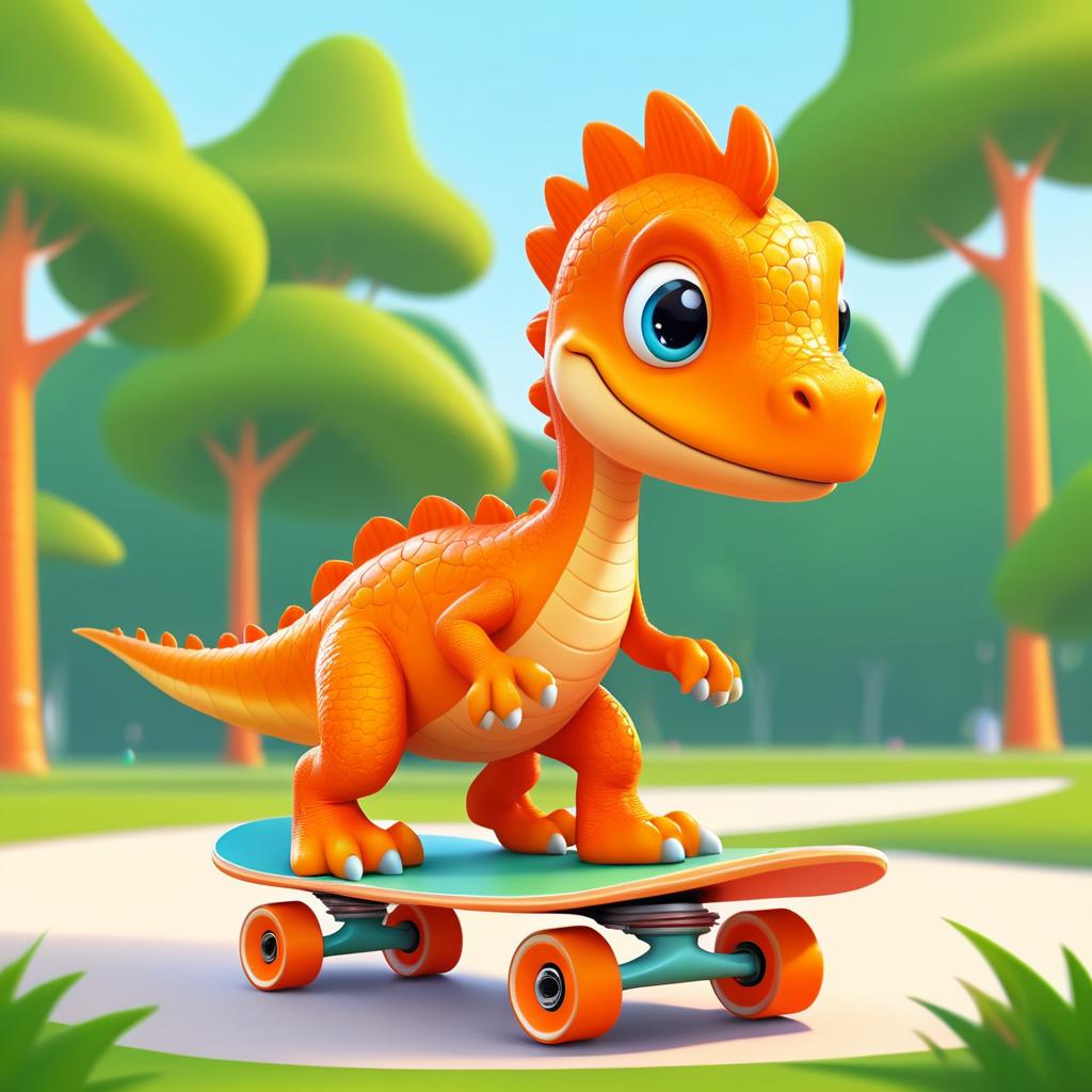 Playful Cartoon Dinosaur Skateboarding Fun