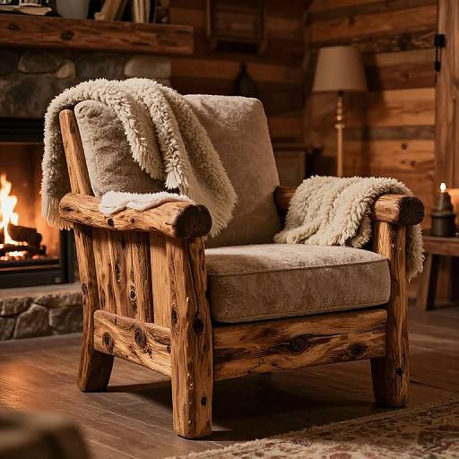 Rustic Wooden Fauteuil in Cozy Cabin