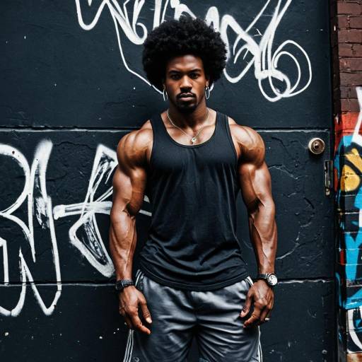 Muscular Man Standing by Graffiti Wall