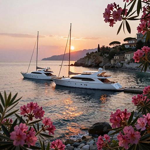 Luxury Yachts at Ligurian Sea Sunset
