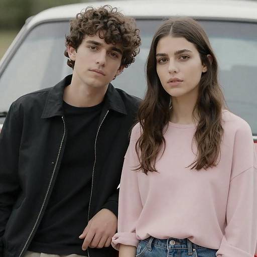 Casual Couple by a Stylish Car