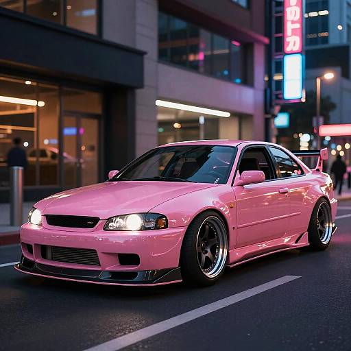 Hyperrealistic Tuned Car in Neon City