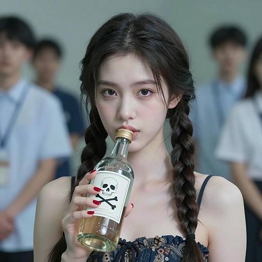 Mysterious Young Woman with Skull Bottle