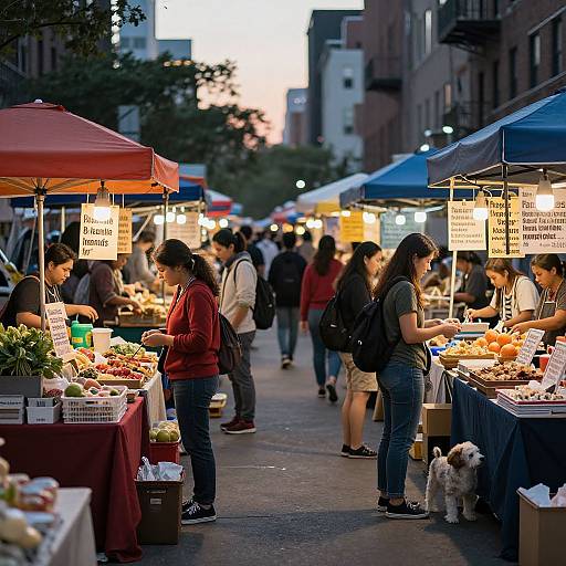 Dusk City Street Showing Human Needs