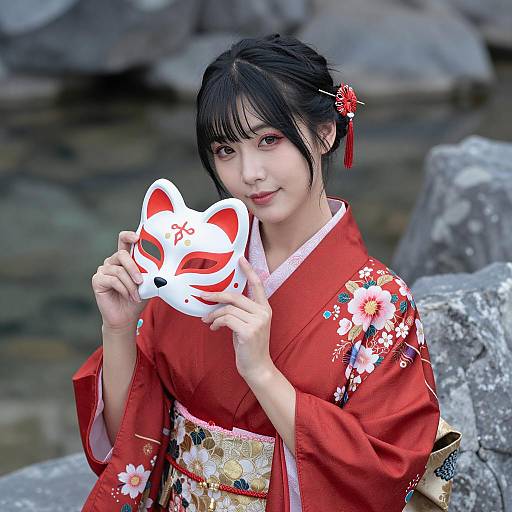 Elegant Asian Woman in Traditional Kimono