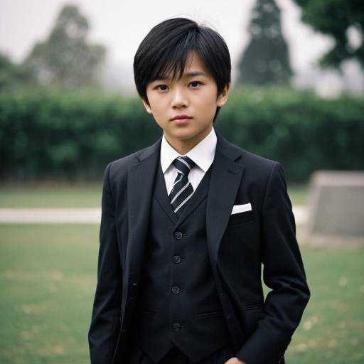 Young Asian Boy in Formal Black Suit