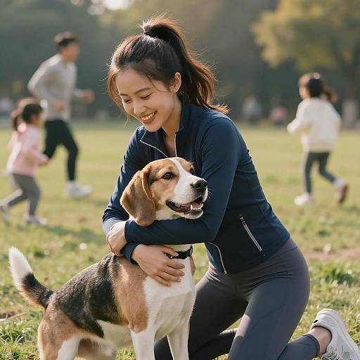 Joyful Woman and Dog in Park