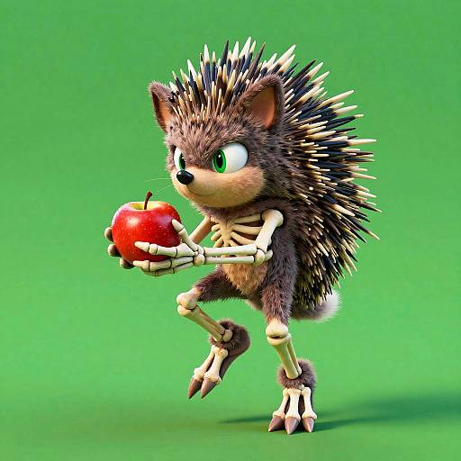 Anthropomorphic Hedgehog Jumping with Apple