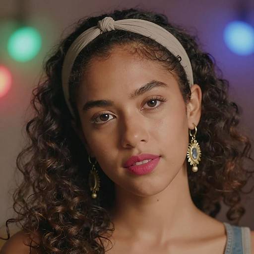 Portrait of Woman with Curly Hair and Gray Headband