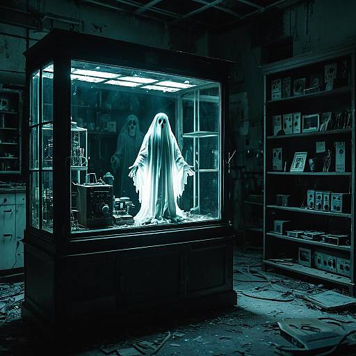 Glowing Ectoplasmic Ghost in Display Case