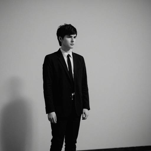 Young Man in 80s Style Black Suit