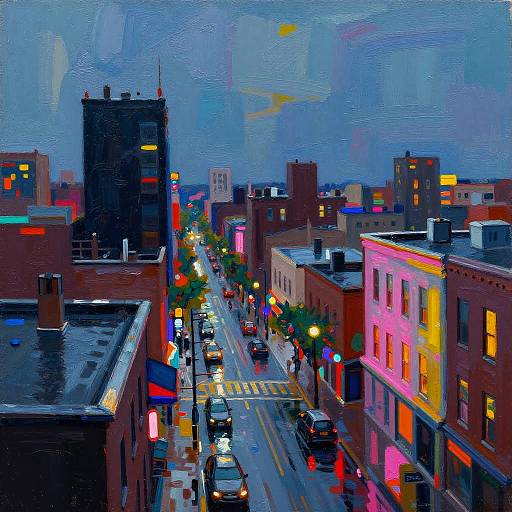 Abstract Twilight Urban Rooftop Scene