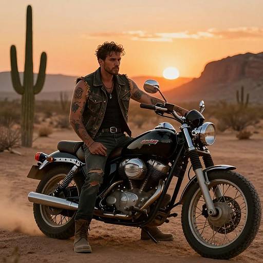 Rockera on Vintage Motorcycle at Sunset