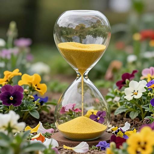 Enormous Hourglass in Vibrant Garden