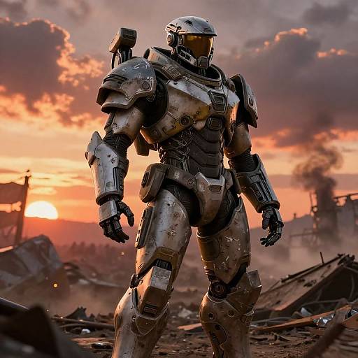 Cybernetic Warrior in Post-Apocalyptic Wasteland