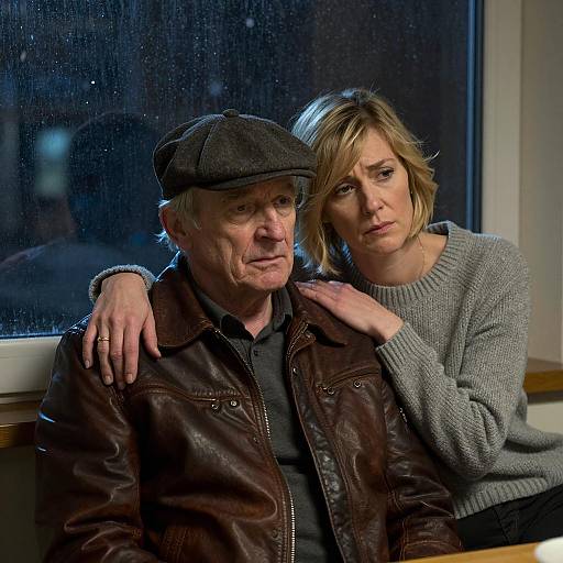 Tired Companionship Under Rainy Lights