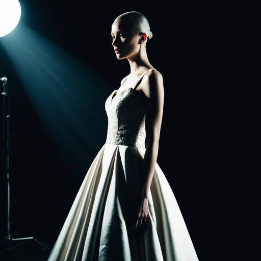 Bald Fashion Model in Elegant Gown with Dramatic Spotlight