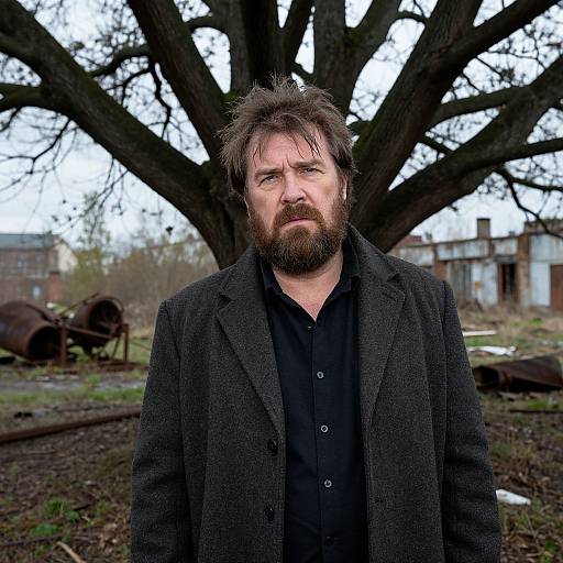 Rugged Man Amidst Abandoned Wilderness