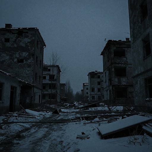 Abandoned Winter Cityscape at Night