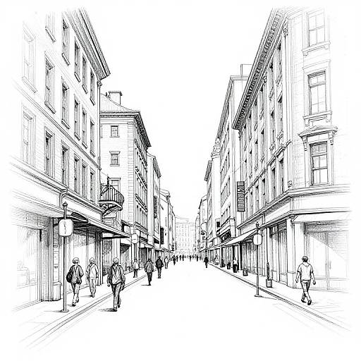 Urban Street Scene Outline Sketch