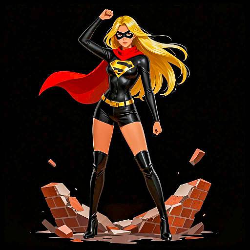 Confident Superhero Woman in Black Suit