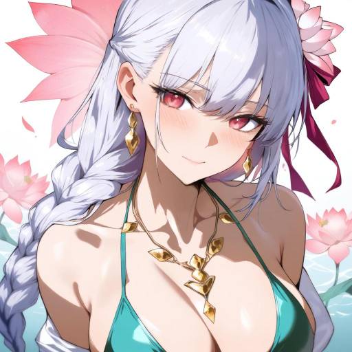 Elegant Girl in Lotus-Themed Swimsuit