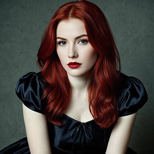 Portrait of Woman with Red Hair in Black Dress