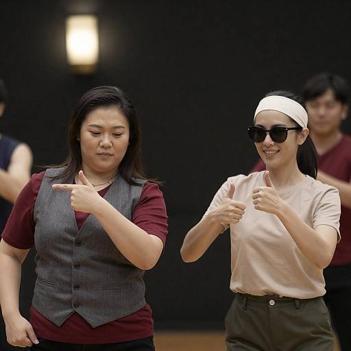 Two Women Dancing Together in Studio