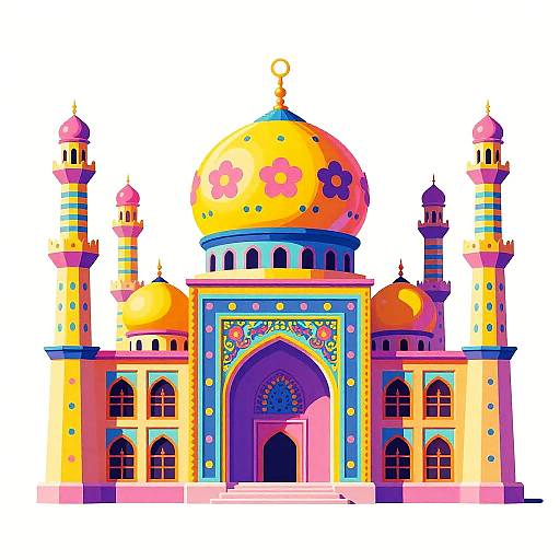Colorful Whimsical Mosque Illustration