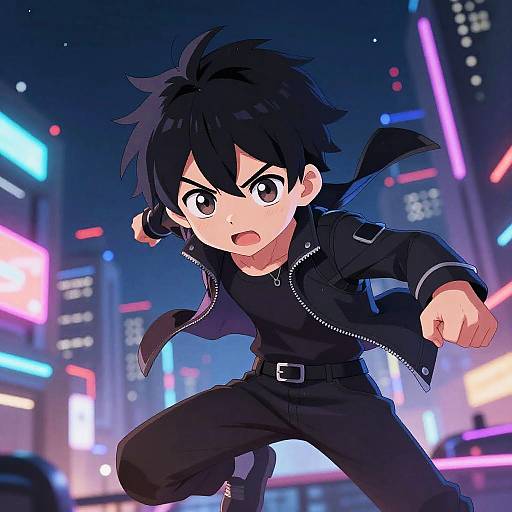 Anime Boy in Neon Futuristic City