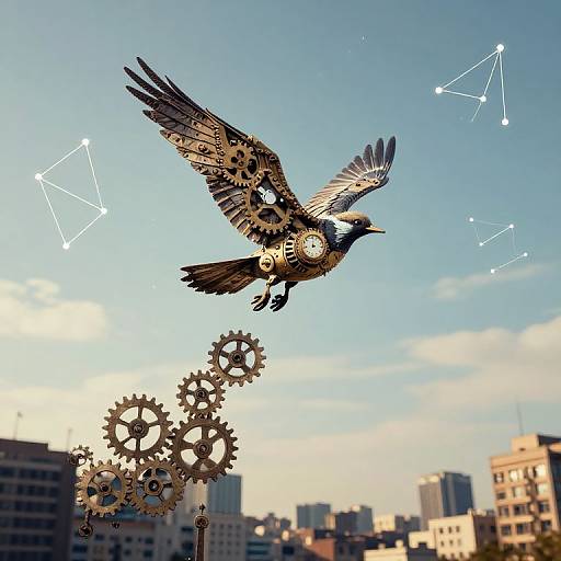 Clockwork Birds Soaring from Gear City