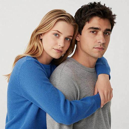 Couple Embracing with Neutral Expressions