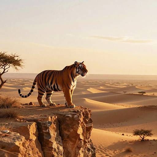 Jasmine and Tiger on Desert Cliff