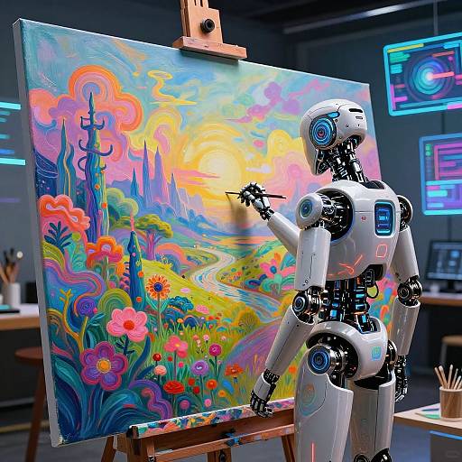 Futuristic Robotic Artist Painting Landscape