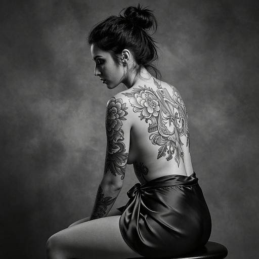 Dramatic Black-and-White Tattoo Portrait