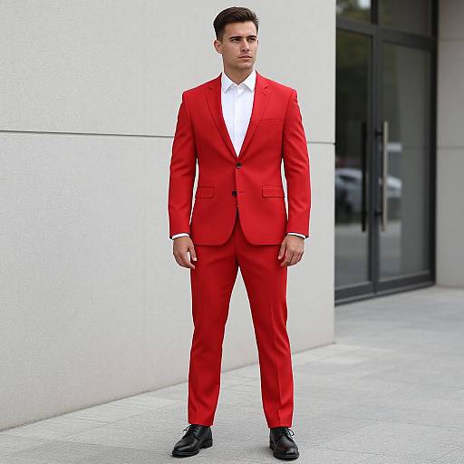 Man in Red Suit Outdoors