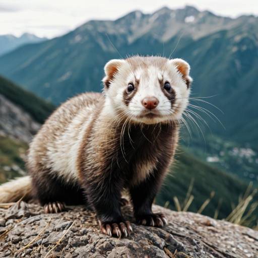 High-Resolution Ferret Portrait on Mountain