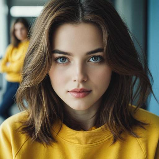 Realistic Portrait of Woman in Yellow Sweatshirt