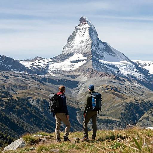 Hikers Gazing at Snow-Capped Matterhorn