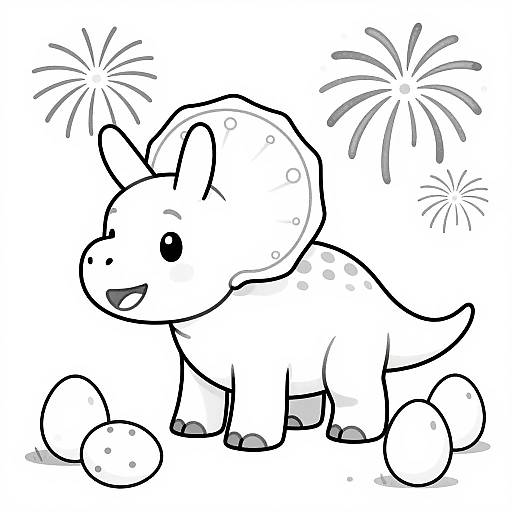 Happy Baby Triceratops Fireworks Coloring