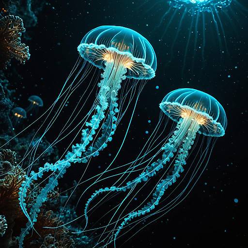 Bioluminescent Jellyfish in Deep Ocean