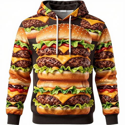 Vibrant 3D Hamburger Patty Hoodie