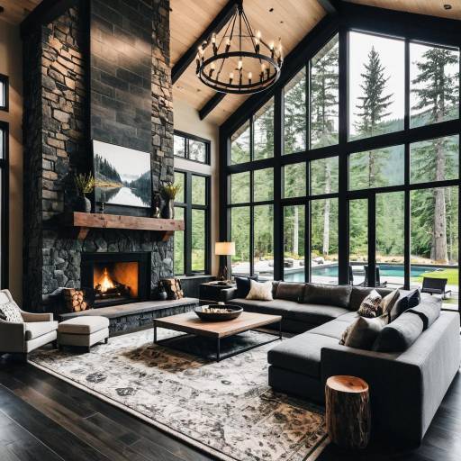 Modern Mountain Retreat Living Room with Fireplace