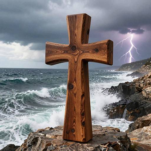 Realistic Dark Oak Cross on Cliff